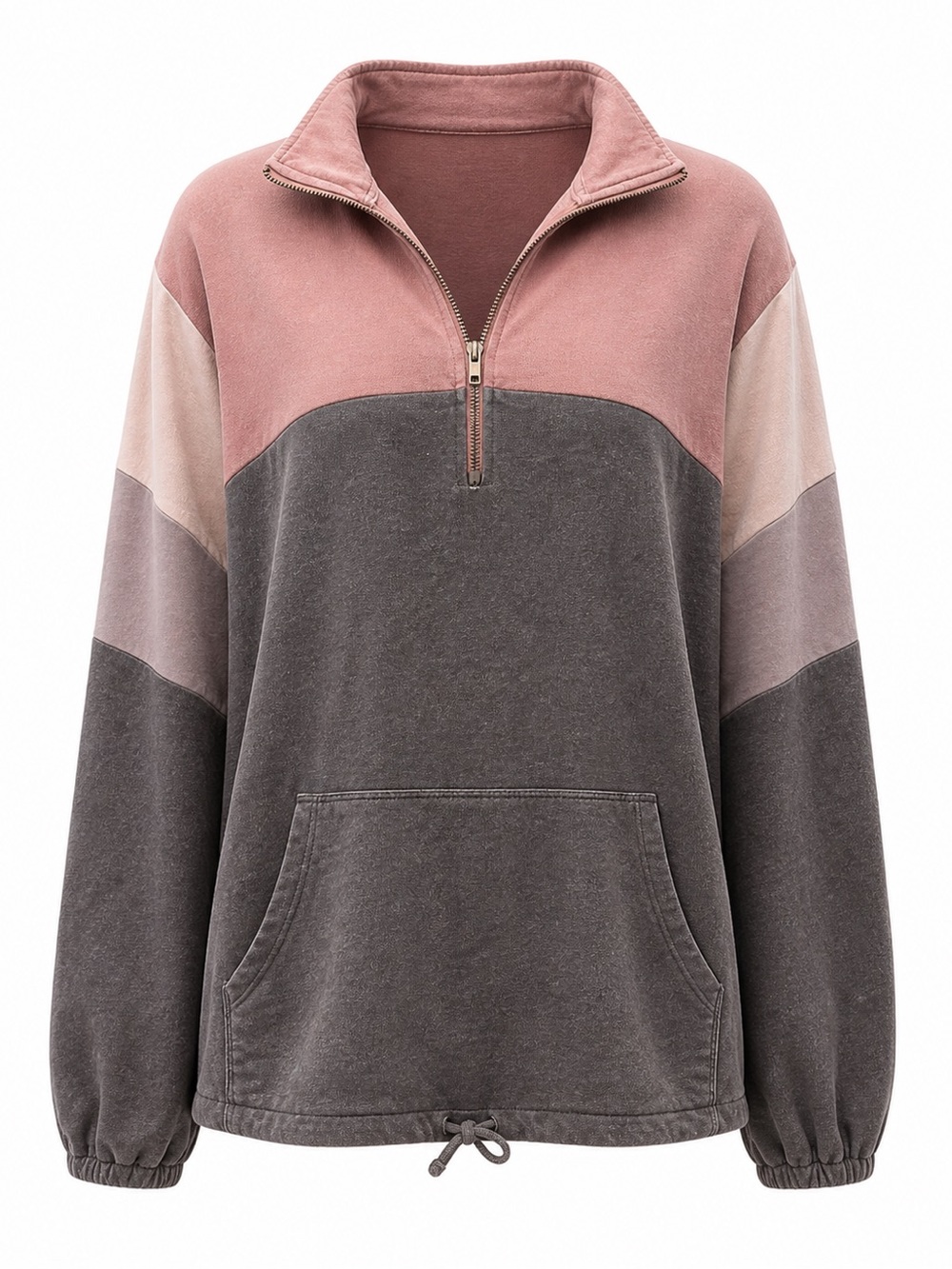 Maurices Size 1 / 1X Colorblock Half Zip Pullover Pink Gray Oversized Sweatshirt